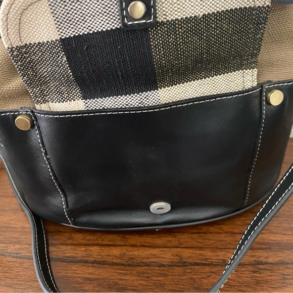 Black Leather Canvas Nova Check Plaid Bucket Crossbody Bag Drawstring Satchel - Picture 9 of 14